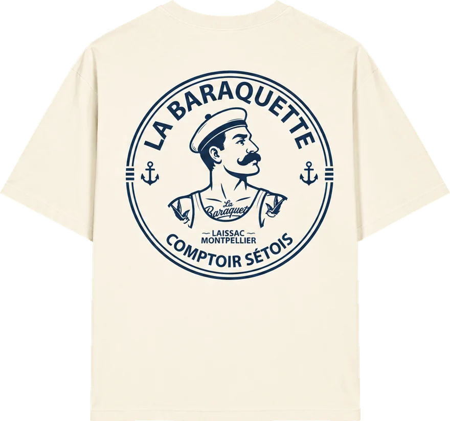 Dos du tee-shirt La Baraquette, sceau du marin Comptoir Sétois, Laissac Montpellier